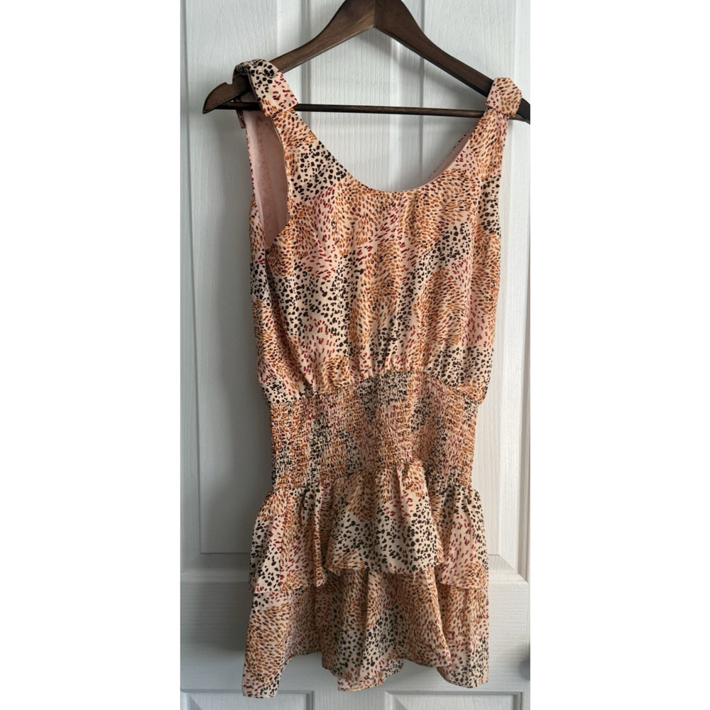 Lush Cream Multi Dot Est Small Tiered Mini Dress Womens Smocked Waist NWT